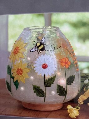 Studio 66 Floral Mosaic Glass Lamp - Yellow & White Daisy Design